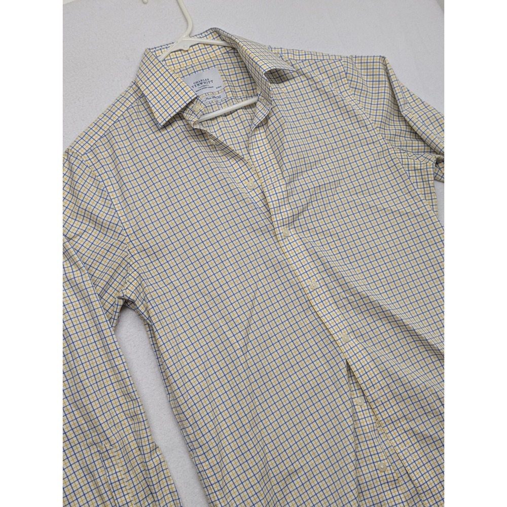 Charles Tyrwhitt Mens 15.5/35 Non Iron Slim Fit Dress Shirt Yellow Blue Check